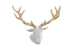Stag Deer Head, White, Gold Leaf