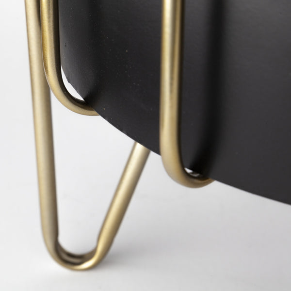 Pianta 13 x 21 Set of Two Black Metal Insert Brass Frame Plant Stands