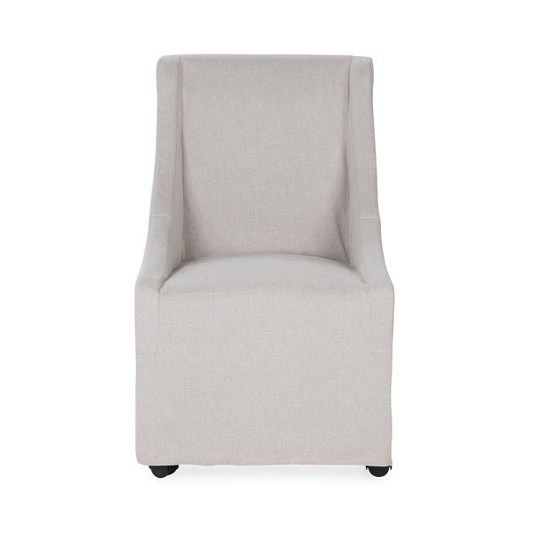 Warwick Upholstered Rolling Dining Chair in Stone Beige