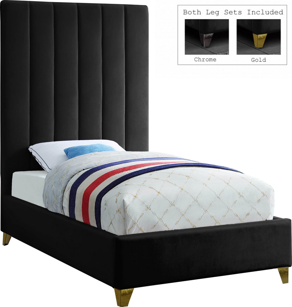 Glenda Twin Bed In Black Velvet