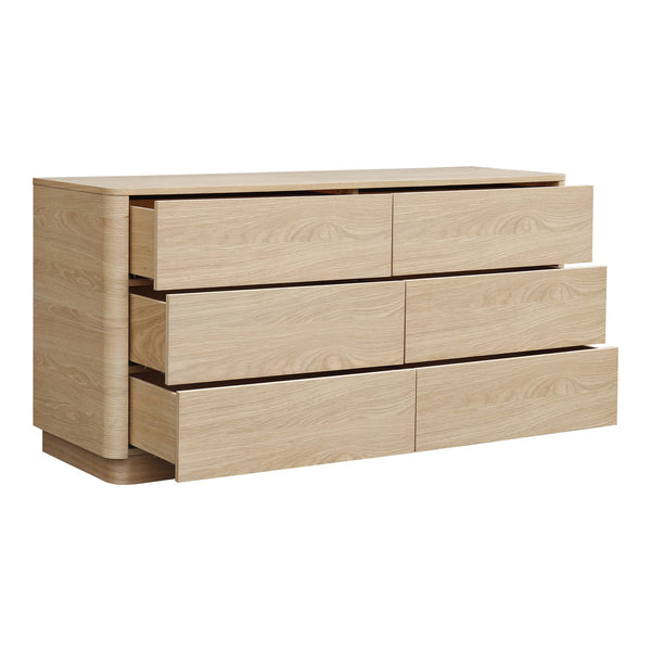 Moe's Round Off Six-Drawer Light Oak Dresser