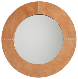 Round Cross Stitch Round Wall Mirror, Buff Leather