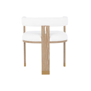 MODERN WOODEN ACCENT CHAIR WITH WHITE LINEN UPHOLSTERY