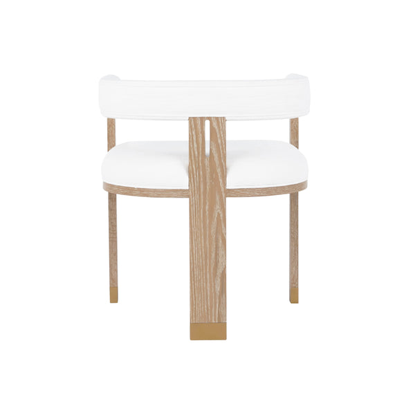 MODERN WOODEN ACCENT CHAIR WITH WHITE LINEN UPHOLSTERY