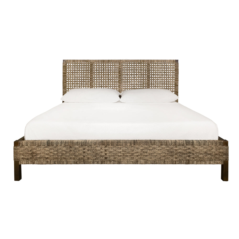 SEAGRASS WRAPPED HEADBOARD AND FOOTBOARD WITH WOOD SIDE RAILS AND LEGS, KING SIZE