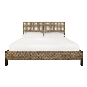 SEAGRASS WRAPPED HEADBOARD AND FOOTBOARD WITH WOOD SIDE RAILS AND LEGS, KING SIZE