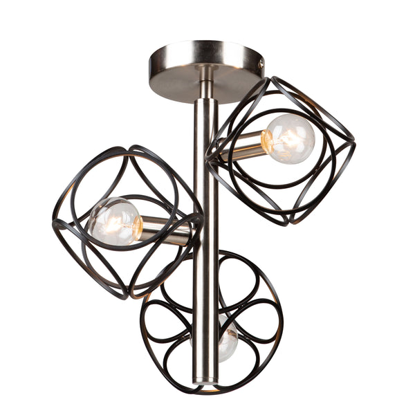 Sorrento 3 Light Semi Flush in Matte Black & Satin Nickel
