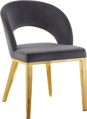 Caroline Dining Chair In Grey Velvet and Gold In Gold