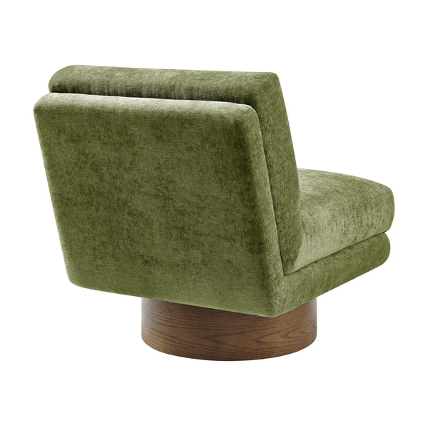 Zenda Chenille Swivel Accent Chair w/ Wooden Base, Millburry Green