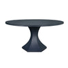 ROUND DINING TABLE WITH HEXAGONAL TAPERED BASE IN NAVY TEXTURED LINEN