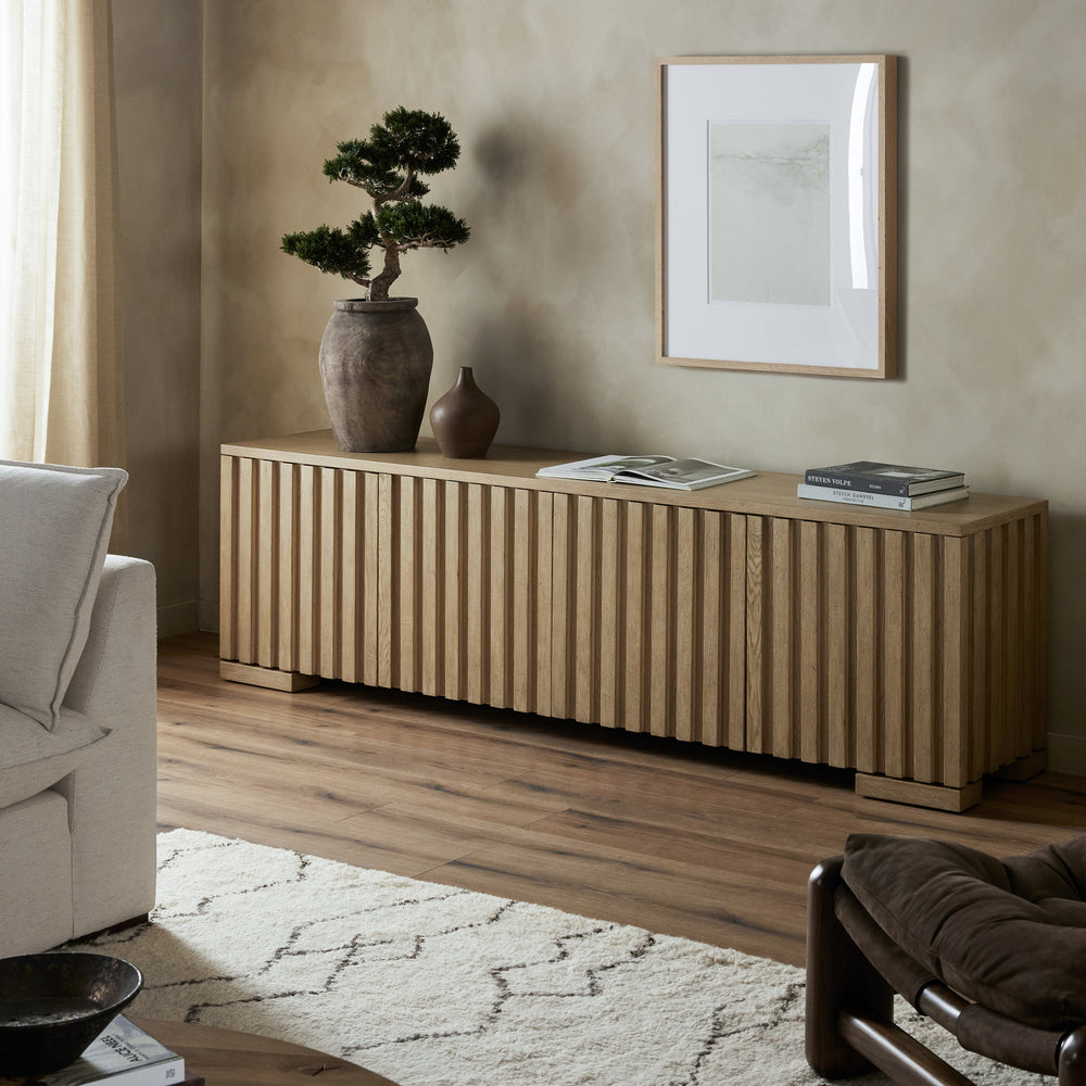 Ramos Media Console in Bleached Oak'