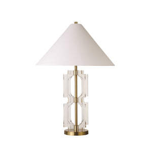 DOUBLE STACKED ACRYLIC SQUARE TABLE LAMP WITH ANTIQUE BRASS PARTS