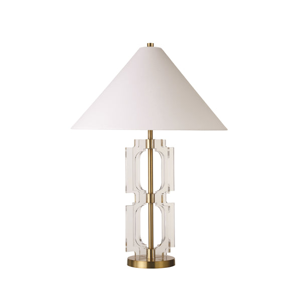DOUBLE STACKED ACRYLIC SQUARE TABLE LAMP WITH ANTIQUE BRASS PARTS