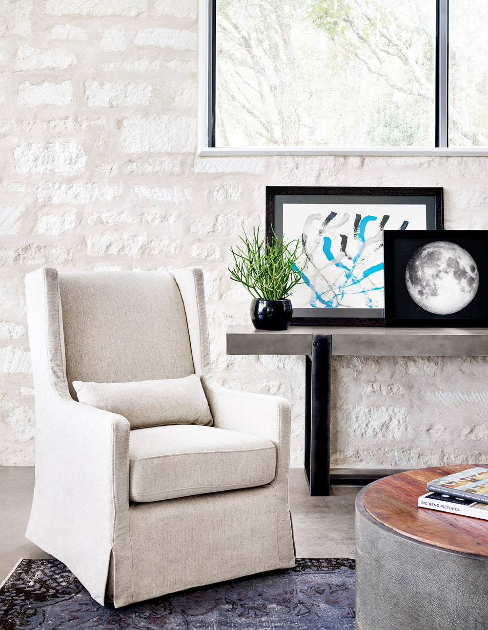 Swivel Wing Chair In Jette Linen