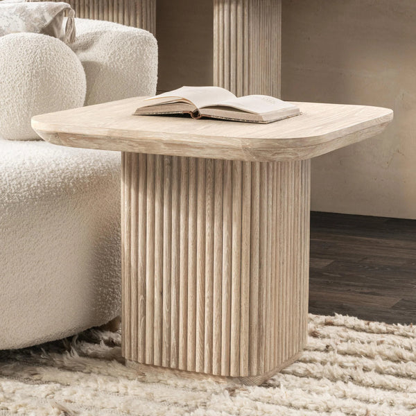 Vander Solid Wood Square End Table in Cream Washed