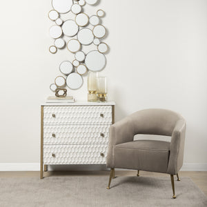 Savannah White Fir Veneer w/ Gold Metal 3-Drawer Accent Cabinet