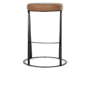 Sawyer Leather Counter Stool with Hammered Iron Base in Sedona Brown