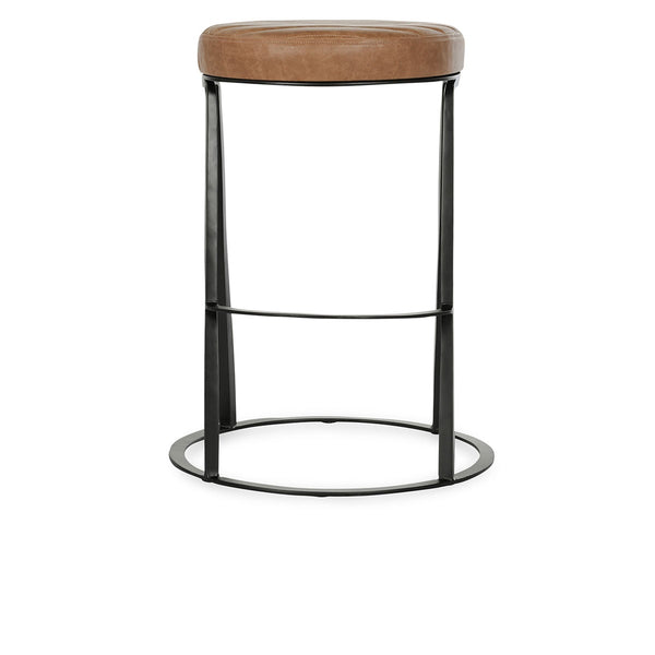 Sawyer Leather Counter Stool with Hammered Iron Base in Sedona Brown
