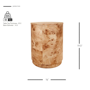 Arsenio Burl Wood Round Side/End Table, Natural Burl