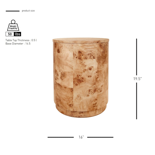 Arsenio Burl Wood Round Side/End Table, Natural Burl