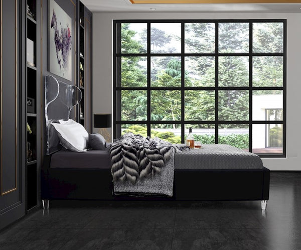 Levi Twin Bed In Black Velvet