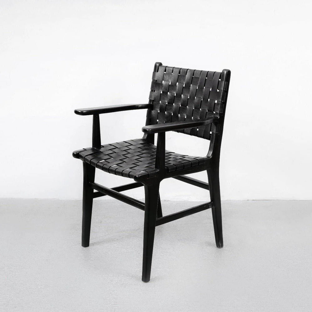 Cahyo Woven Leather Dining Arm Chair - Black