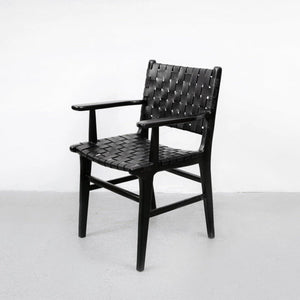Cahyo Woven Leather Dining Arm Chair - Black
