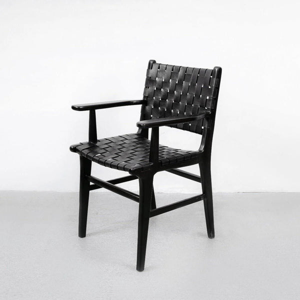 Cahyo Woven Leather Dining Arm Chair - Black