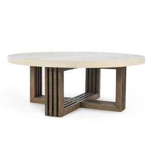 Aspen Solid Wood Round Coffee Table - Antique White/Distressed Brown