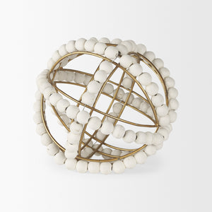 Espanlade I Small 9L x 9W White Wooden Beaded Orb