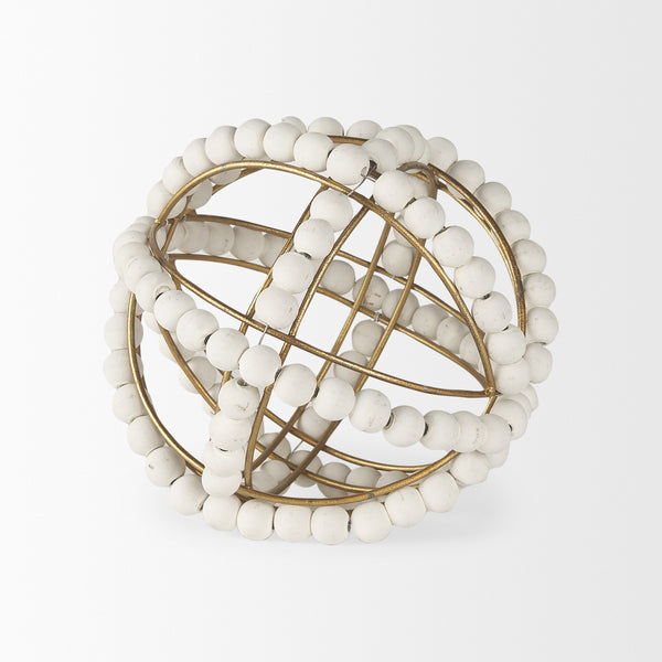 Espanlade I Small 9L x 9W White Wooden Beaded Orb