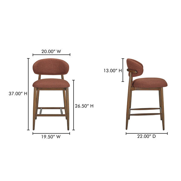 Moe's Ellie Counter Stool in Rust Upholstery