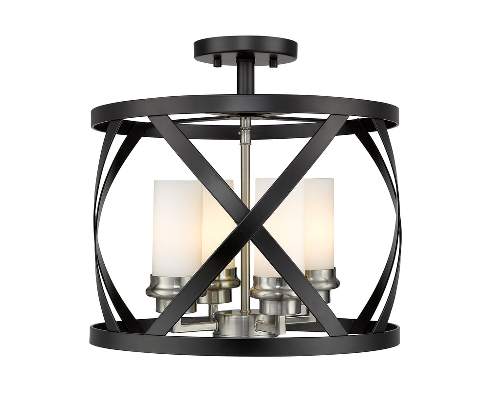 Malcalester 4 Light Semi Flush Mount in Matte Black + Brushed Nickel Finish