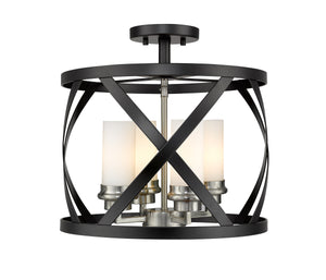 Malcalester 4 Light Semi Flush Mount in Matte Black + Brushed Nickel Finish