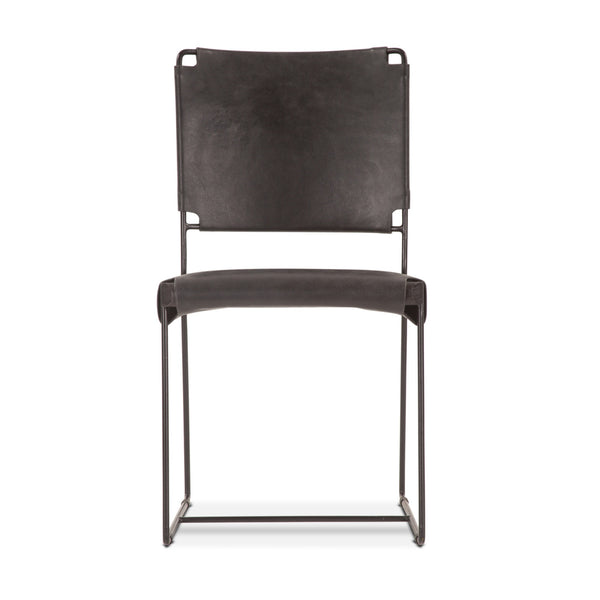 New York 17" Buffalo Leather and Iron Dining Chair, Black
