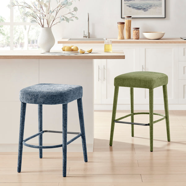 Rylee KD Chenille Backless Counter Stool, Millburry Blue 