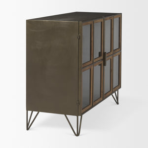 Pandora Dark Brass Metal W/Red Wood 2 Door Accent Cabinet