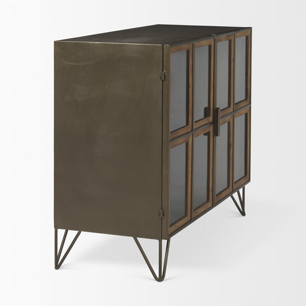 Pandora Dark Brass Metal W/Red Wood 2 Door Accent Cabinet