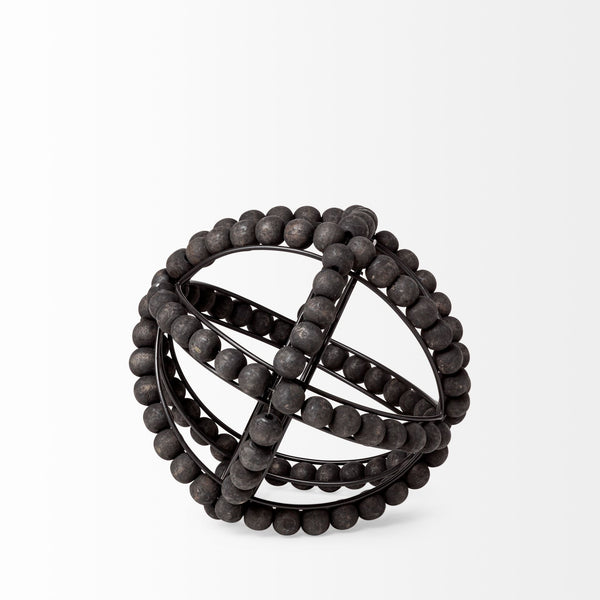 Earnhardt I Small 9L x 9W Black Wooden Beaded Orb
