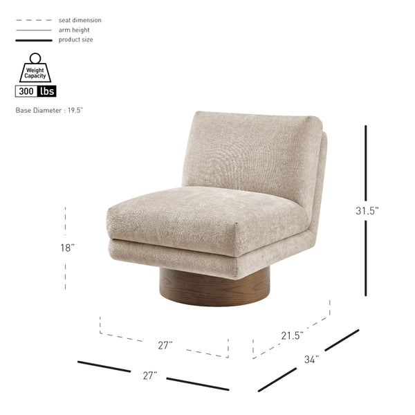 Zenda Chenille Swivel Accent Chair w/ Wooden Base, Millburry Beige