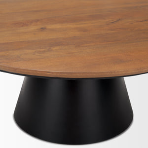 Mitchell 40.0L x 40.0W x 16.0H Black Metal Pedestal Base with Brown Wood Top Coffee Table