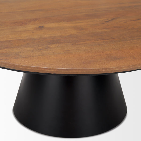 Mitchell 40.0L x 40.0W x 16.0H Black Metal Pedestal Base with Brown Wood Top Coffee Table