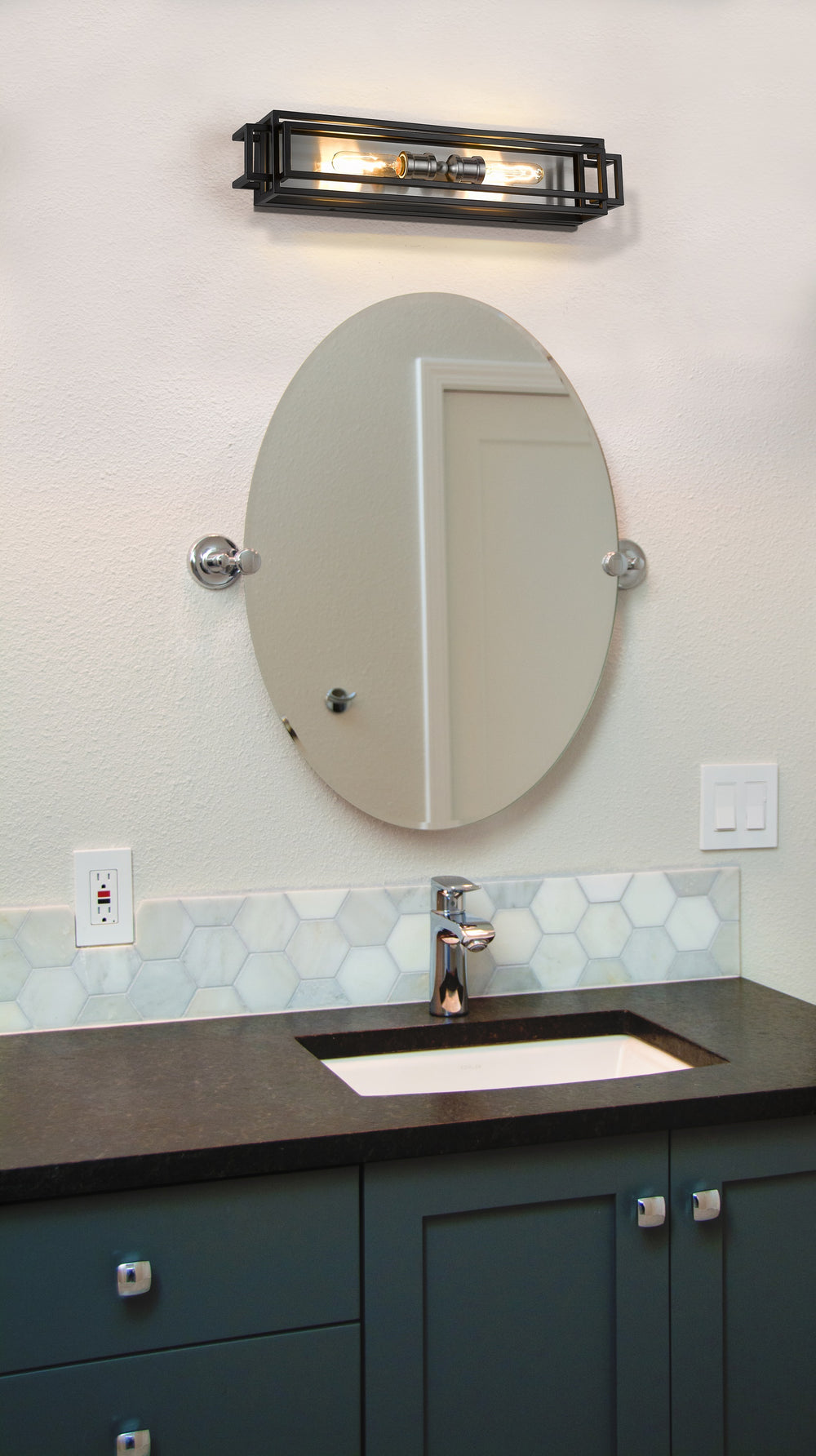 Titania 2 Light Vanity in Black + Brushed Nickel Finish