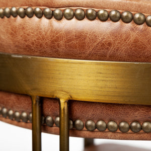 Hollyfield I Brown Leather Seat Gold Iron Frame Dining Chair