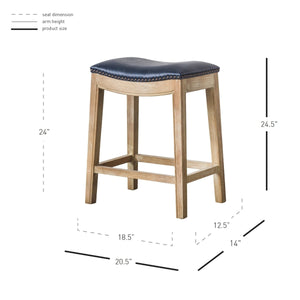 Elmo KD Bonded Leather Counter Stool Weathered Smoke Legs, Vintage Blue