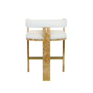 MODERN WOODEN ACCENT COUNTER STOOL IN BURLWOOD WITH WHITE LINEN