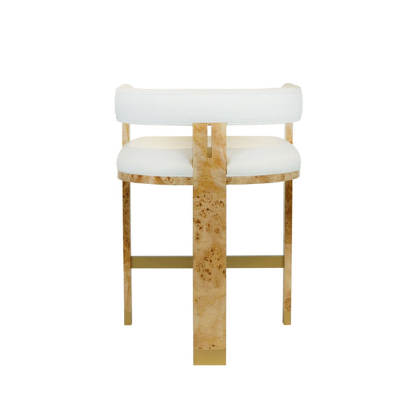 MODERN WOODEN ACCENT COUNTER STOOL IN BURLWOOD WITH WHITE LINEN