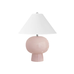 BULB SHAPE CERAMIC TABLE LAMP WITH WHITE LINEN COOLIE SHADE IN BLUSH