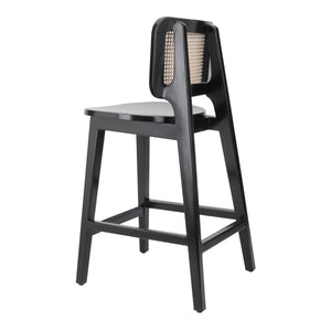 Maury Wood Counter Stool w/ Rattan, Black/Natural