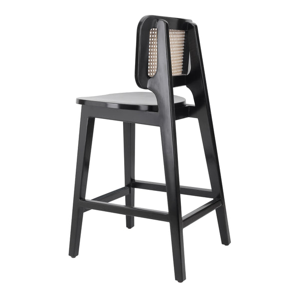 Maury Wood Counter Stool w/ Rattan, Black/Natural